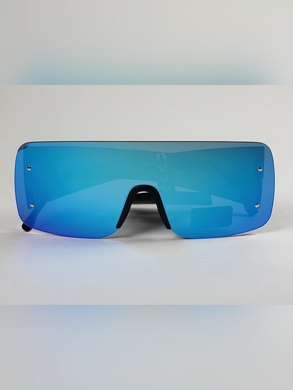 True Religion Oversized Rimless Shield Sunglasses Blue Mirror